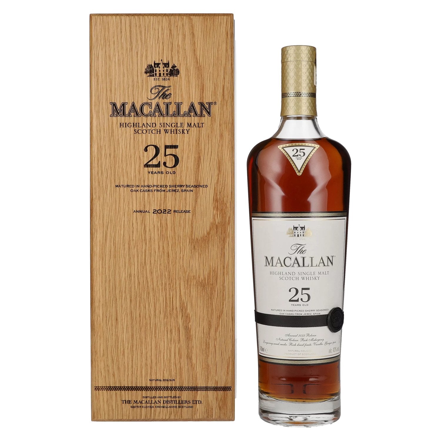 The Macallan 25 Years Old SHERRY OAK 2022 43% Vol. 0,7l in wooden box
