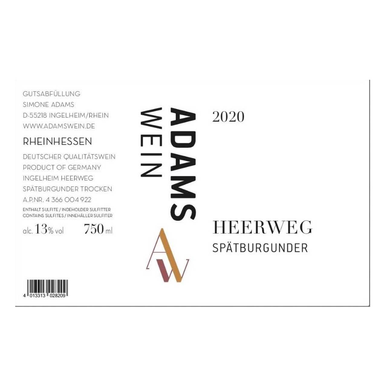 Adamswein Rheinhessen Spatburgunder Heerweg 2022 750ml