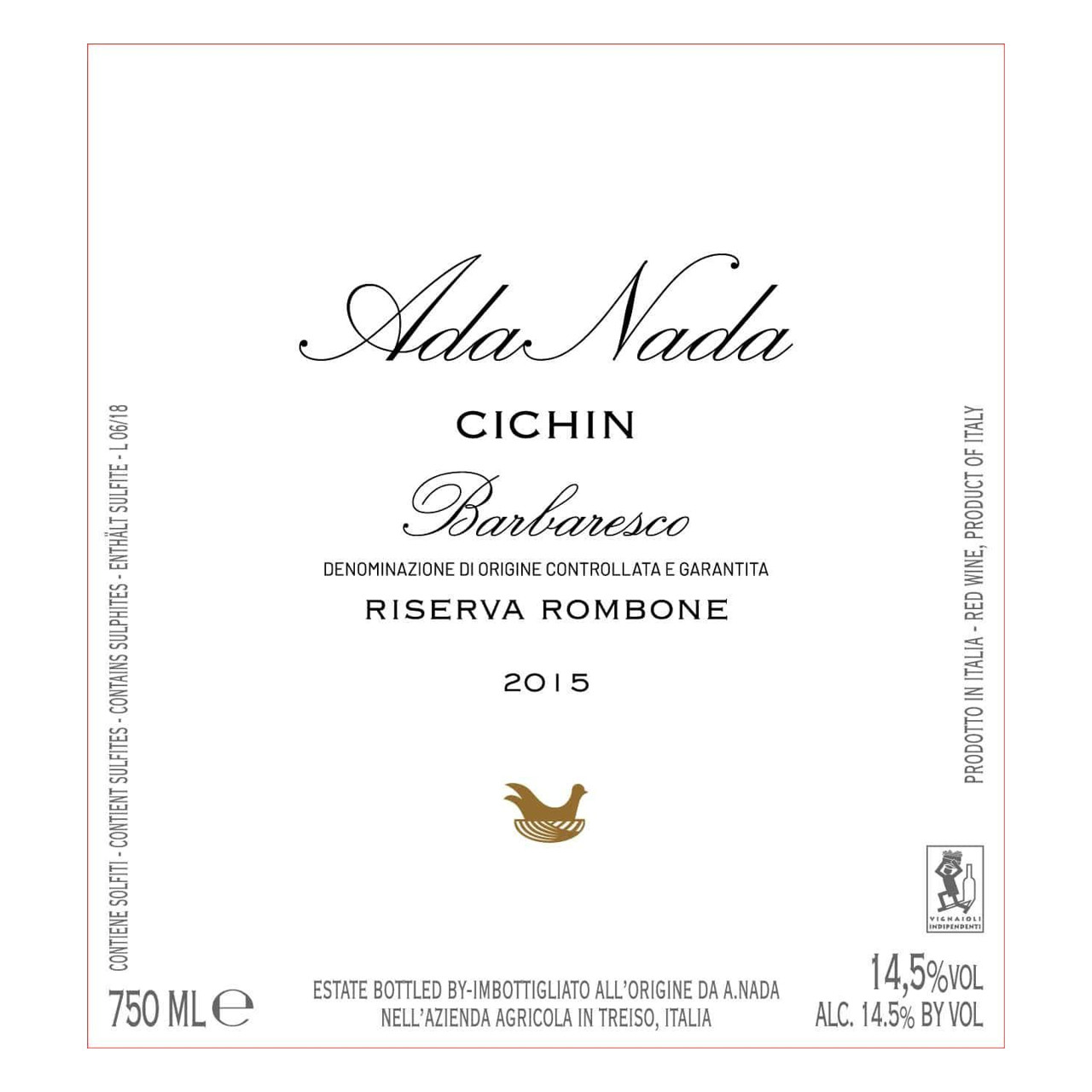 Ada Nada Barbaresco Riserva, “Rombone”, “Cichin” 2018 1.5L