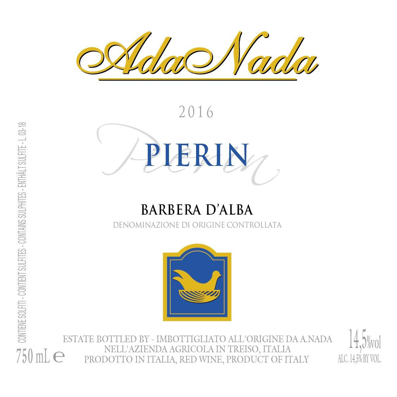 Ada Nada Barbera d’Alba, “Pierin” 2021 750ml