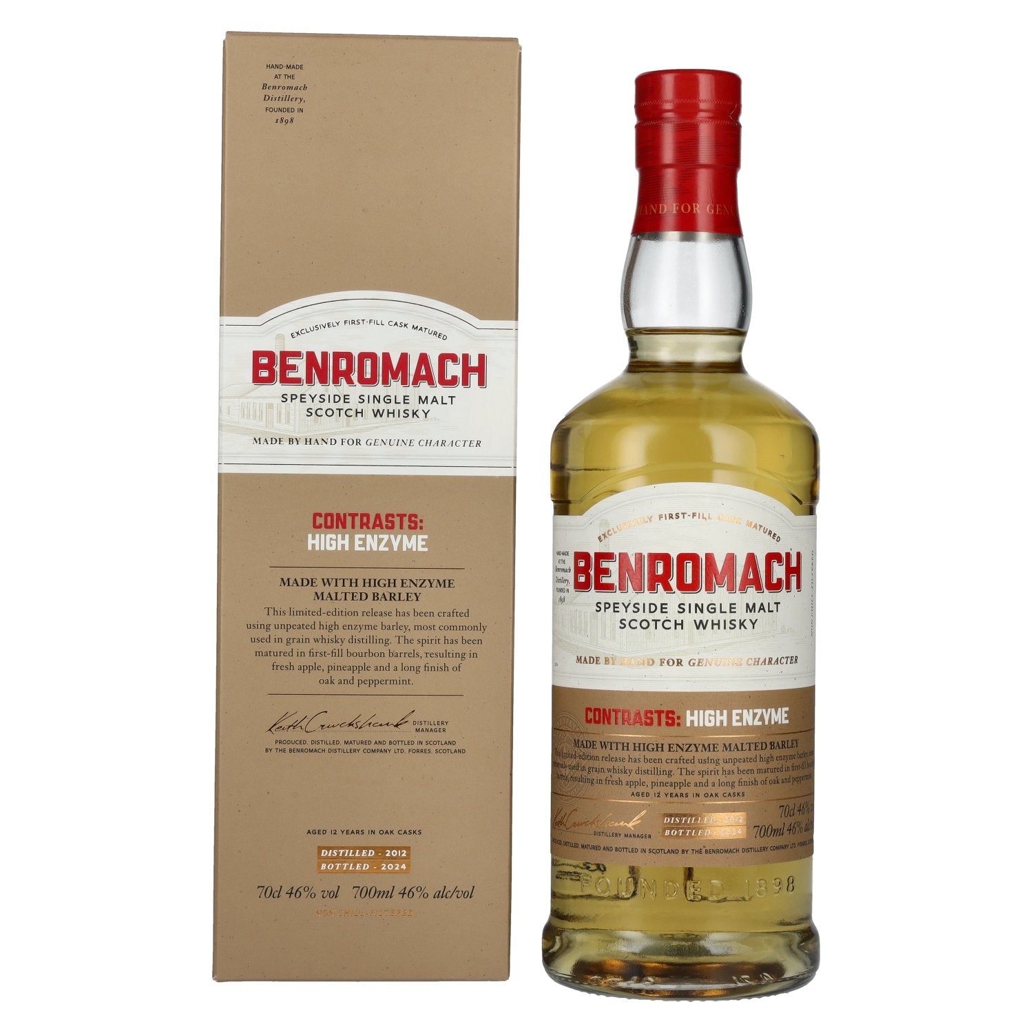 Benromach 12 Years Old HIGH ENZYME 1st fill Bourbon Barrels Speyside Single Malt 2012 46% Vol. 0,7l in Giftbox